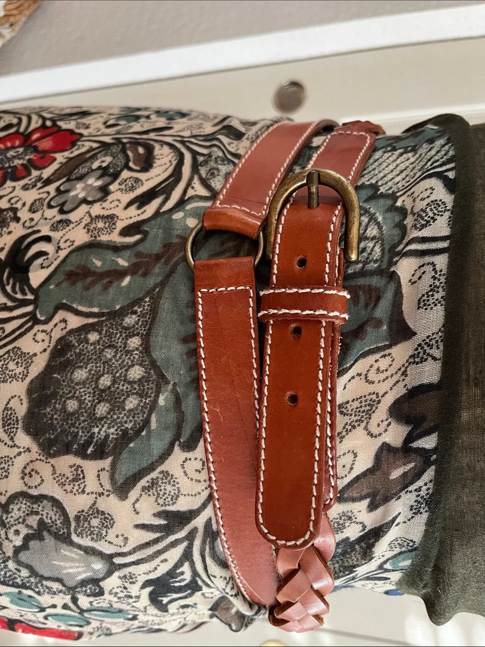 Echo Braided Leather Belt in Chestnut Brown with Silver Buckle